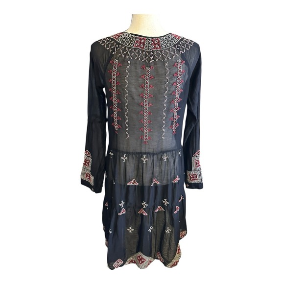 Johnny Was Black Embroidered Boho Ava Peasant Dress Size Small - Picture 6 of 16